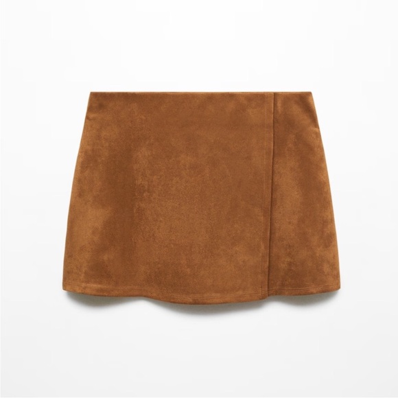 Mango Brown suede faux wrap mini skirt - XL NWT - Picture 2 of 7